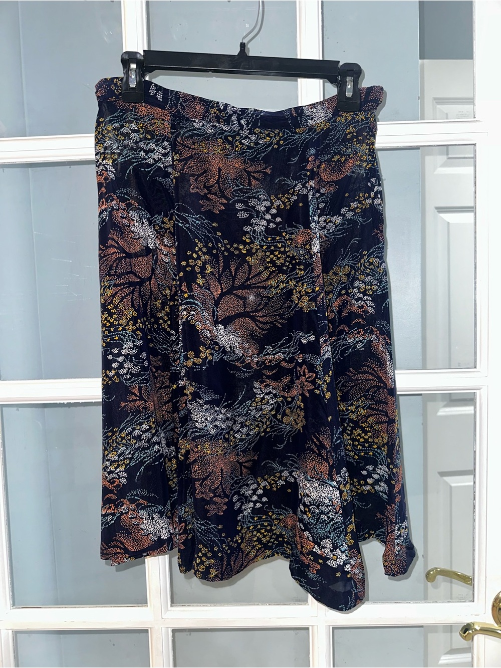 Vintage Lord & Taylor Flare Navy Floral Silk Blend Asian Print Skirt See Pics